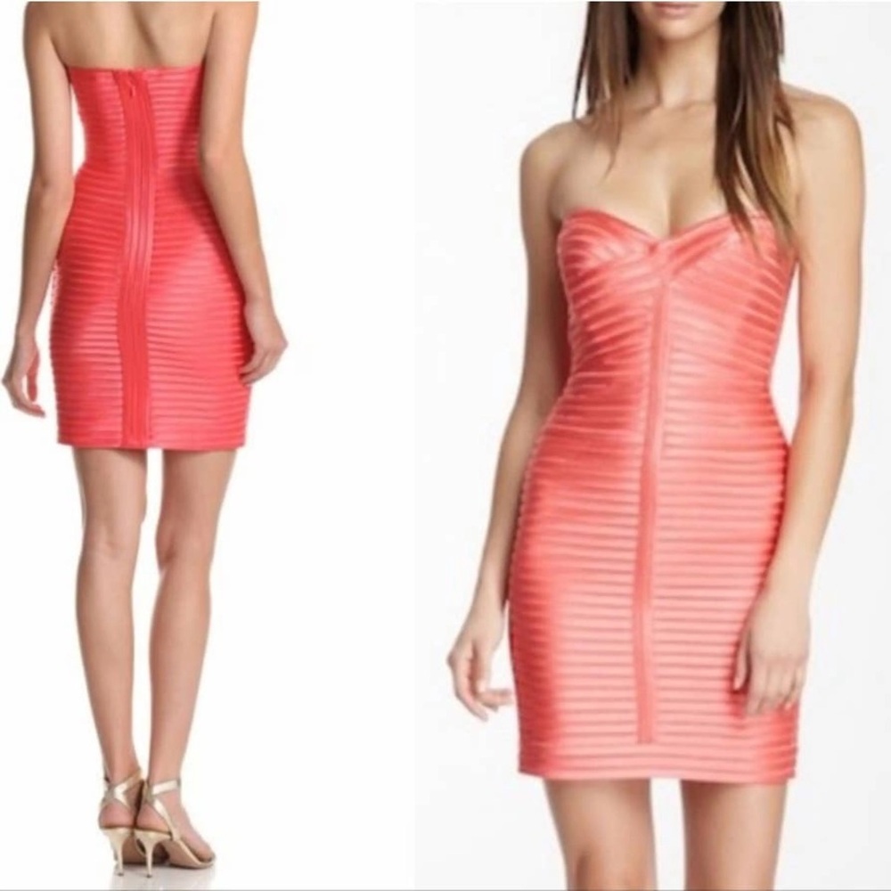 BCBGMAXAZRIA Lillie coral reef strapless mini dress